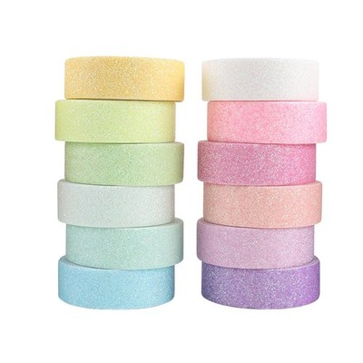 12 Rolls Glitter Washi Tape Set   15mm Macaron Cute Colored Masking Tape,