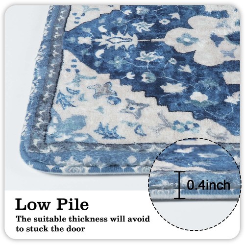 Vintage Bathroom Runner Blue Boho Non-Slip Long Bath Mat Oriental Soft Machin... - Picture 5 of 7
