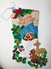Bucilla 18" WOODLAND HOLIDAYS 3 Felt Applique Christmas Stocking 84944