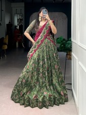 Premium Lehnga Choli Bridesmaid Soft tasar silk drape with radiant foil motifs