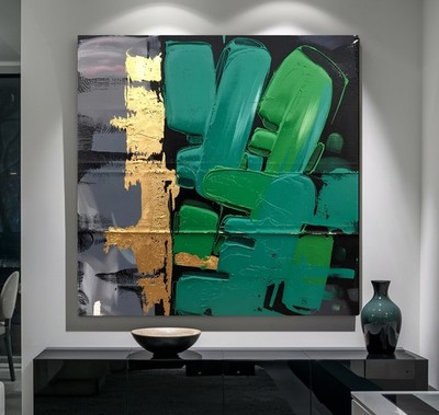 XL LEINWAND BILDER BIS 140x140x5 ABSTRAKTES GEMÄLDE MALEREI GRÜN-TÖNE KUNST LOFT