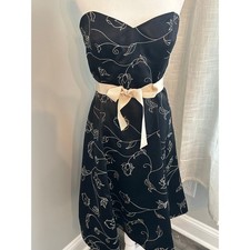 WHBM Strapless Black Floral Fit & Flare Cocktail Party Dress Size 10