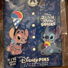 Disney Stitch Attacks Snacks 7/12 cono di neve ghiaccio rasato luglio 2024 NOC set 3 spille