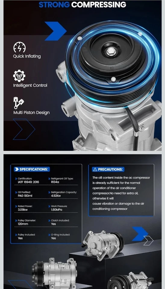 98320 Compresor de aire acondicionado con embrague compatible con Dodge Grand Caravan Avenger... Foto 4 de 4