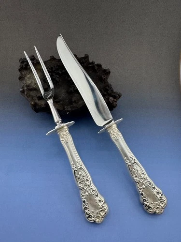 Buttercup Gorham Sterling 2 Pc. Steak Carving Set 10-1/8" Long Knife Fork 8-3/4"