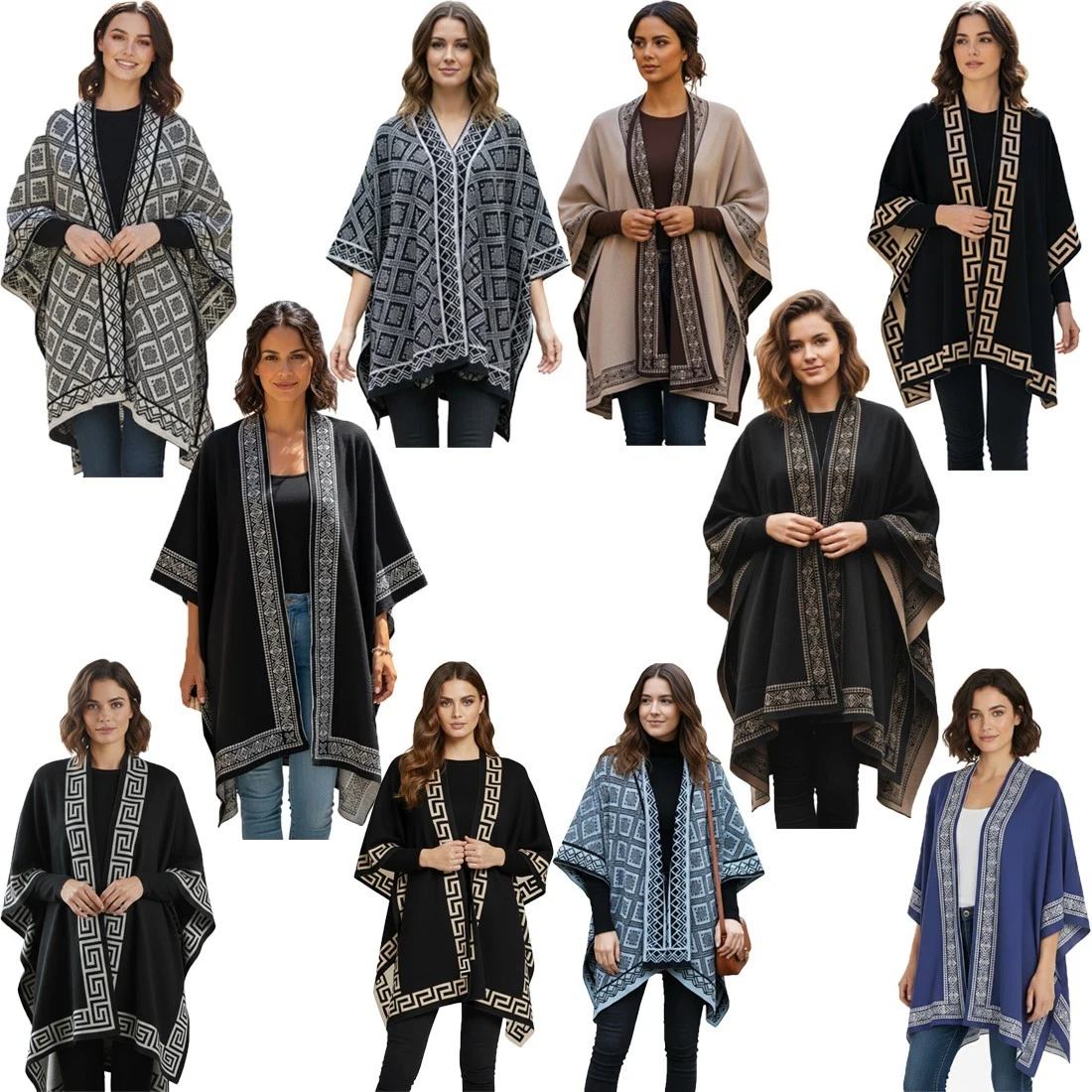 Women’s Retro Geometric Poncho Shawl Warm Winter Diamond Wrap Warm Cape Scarf