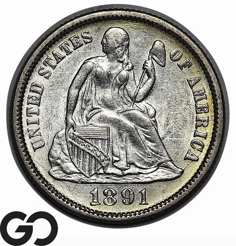 1891 Seated Liberty Dime, Nice Choice BU++