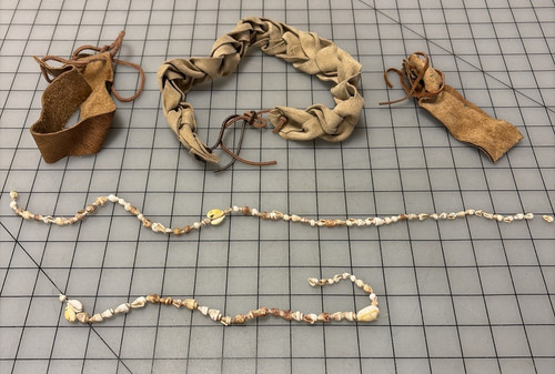 Lot of 5 indigeneous-style leather cuffs & shell jewelry pieces, Native American