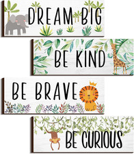 4 Pieces Woodland Nursery Decor Safari Wall Art Be Kind Brave Curious Cute Jungl