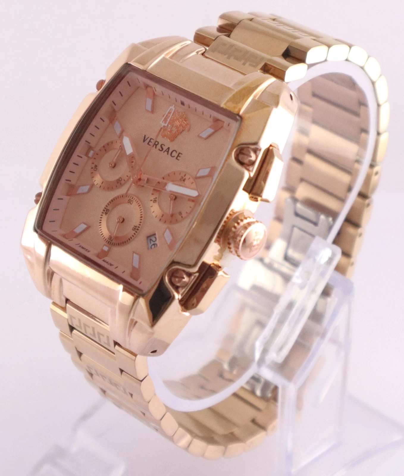 Orologio da polso uomo quarzo cronografo lusso Versace quadrante oro rosa "Stay Punctual"