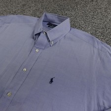 VTG Ralph Lauren Shirt Mens 16 34/35 Blue Chambray Pony Button Up Dress Yarmouth