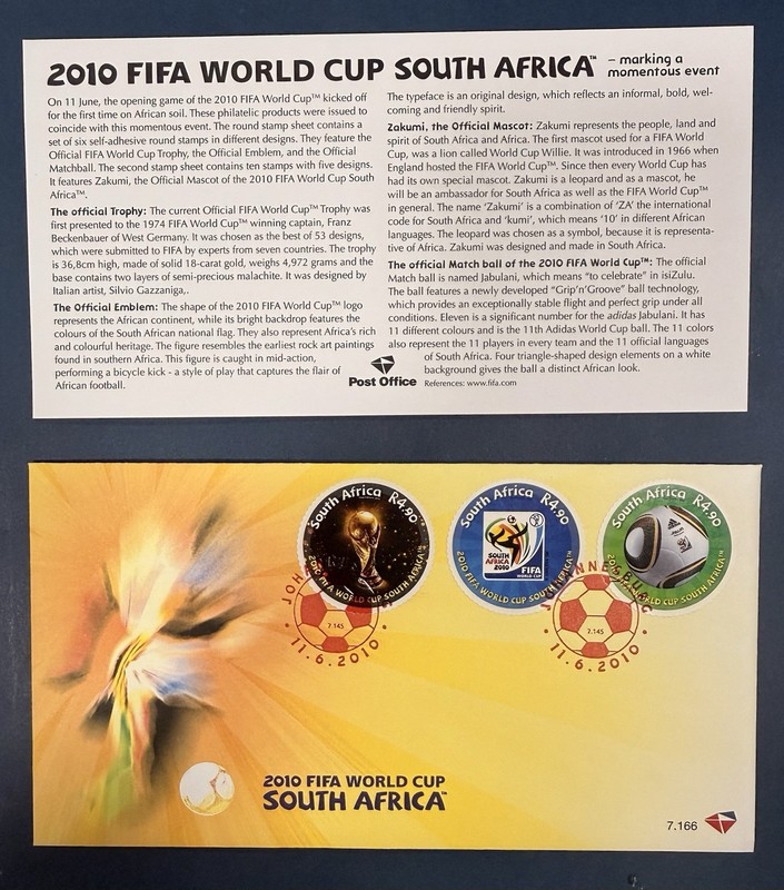 2010 South Africa First Day Issue Cover FIFA World Cup S. A. w/ Info Bulletin