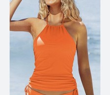 New Women  s Medium Beachsissi Halter Tankini Swim Top Orange Ruched Padded Pool