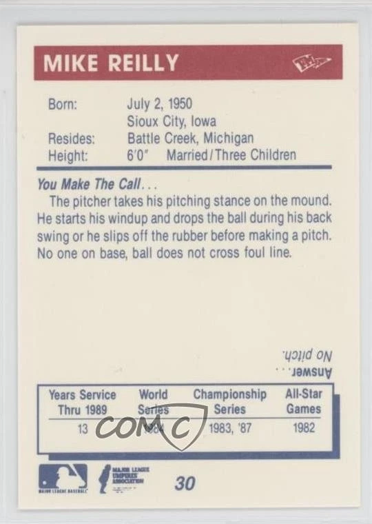 1990 T&M Umpires Mike Reilly #30 - Image 2 of 2