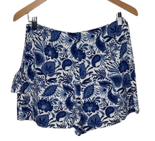 Pantaloncini donna Zara blu bianco floreale in lino con volant taglia M nuovi senza etichette - Foto 3 di 3