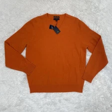 Club Room Estate Cashmere Men’s Size S Small 100% Cashmere Sweater V-Neck Orange