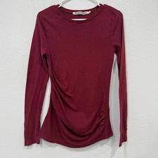Michael Stars OS Burgundy Red Long Sleeve Ruched Top T-Shirt Casual Everyday
