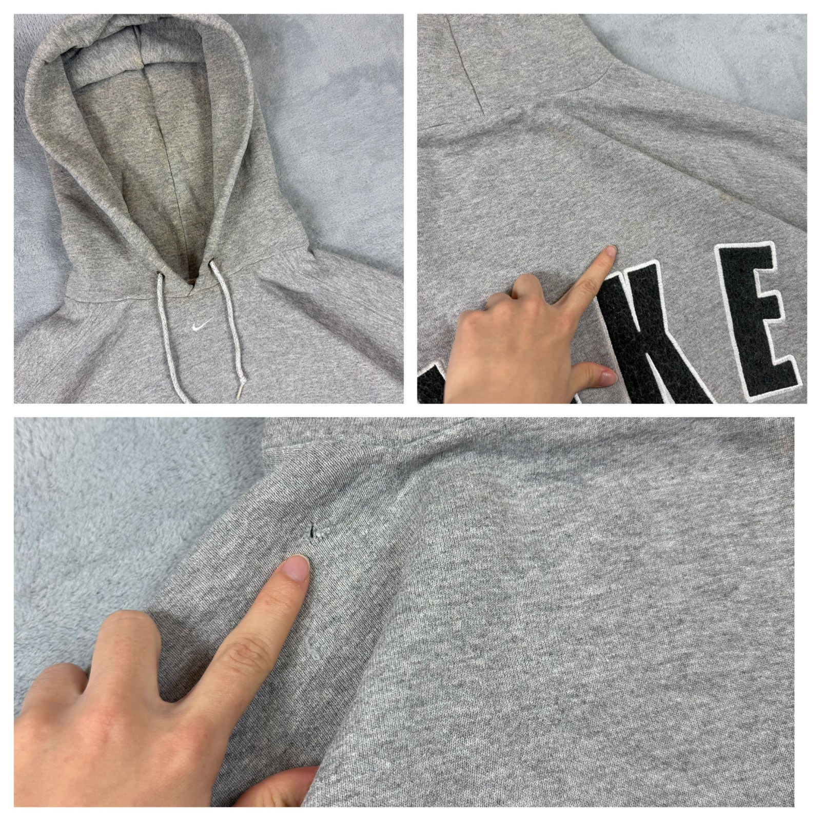 Vintage Nike 90's USA Grey Spellout Mini Swoosh Oversized Large Pullover Hoodie image 7