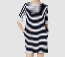 Tibial Women's Blue White Striped Knit Removable Cuff Shift Dress Size M