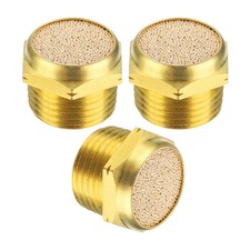3pcs Pneumatic Muffler NPT 3/8 Brass Air Compressor Exhaust Muffler, Golden