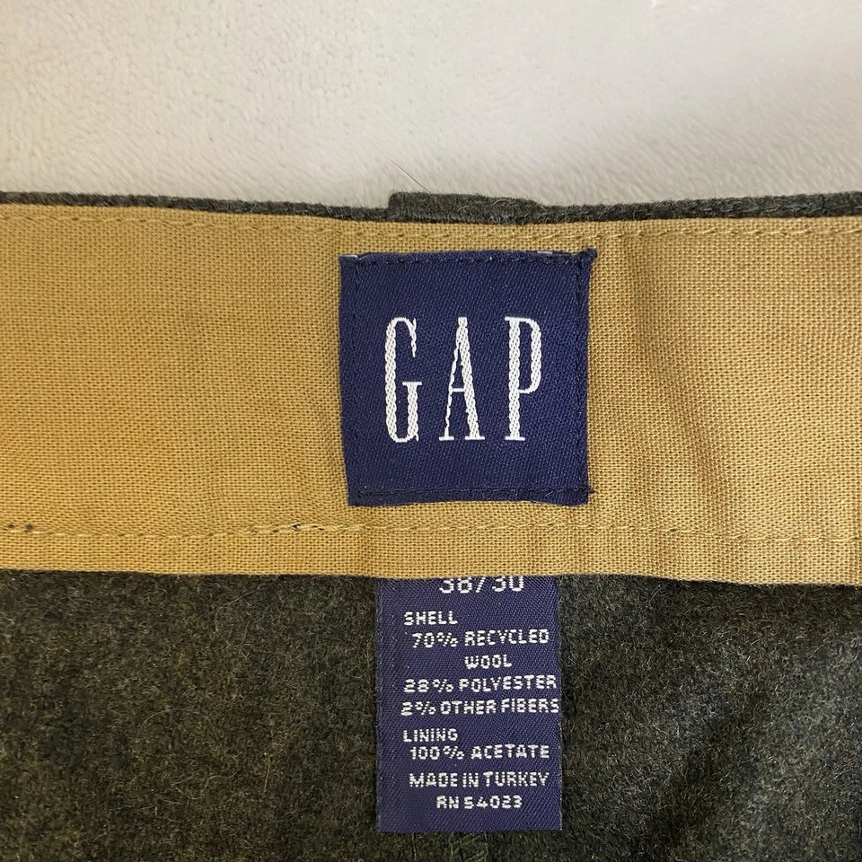 VTG Gap Pants Men 38x30 Grey Wool Tweed Military Wide Leg Trousers Infantry High - Image 4 of 4