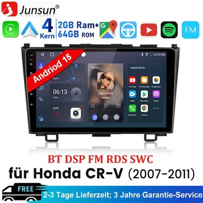 Android 15 Carplay Autoradio 64GB NAVI GPS Nav DAB+ Für Honda CR-V CRV 2007-2011