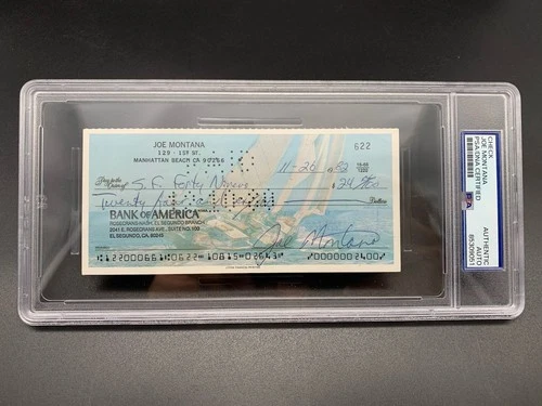 Joe Montana Autographed Personal Check 1982 to San Francisco 49ers PSA/DNA RARE!