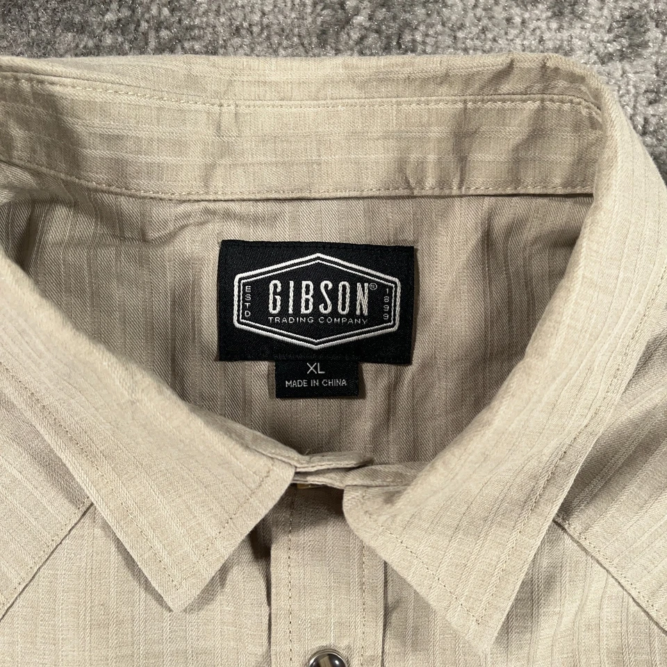 Camisa Gibson Western Para Hombres XL Beige Rayas Perla A Presión Manga Larga Vaquero Rodeo Foto 4 de 4