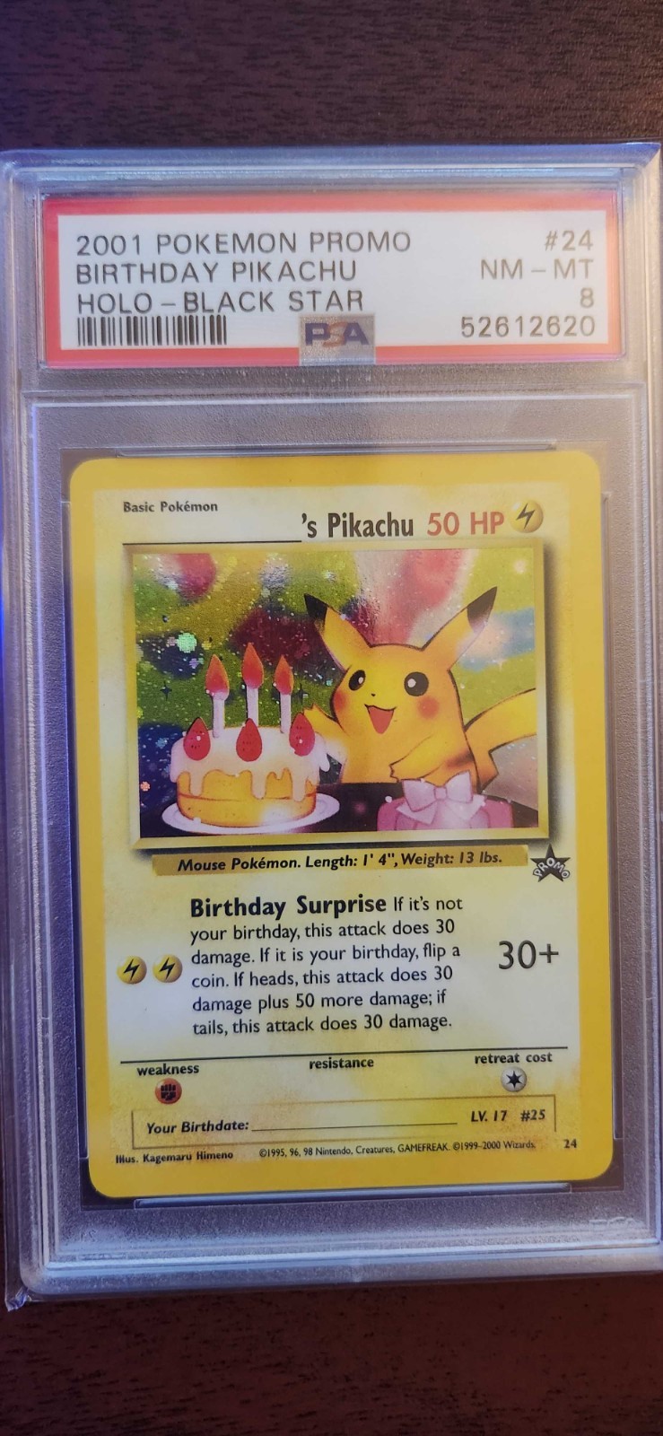 Pokemon BIRTHDAY PIKACHU _____'s HOLO 2000 Black Star Promo #24 PSA 8
