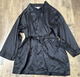 VTG Victoria Secret Black Short Kimono Satin Robe One Size Romantic Sexy Holiday