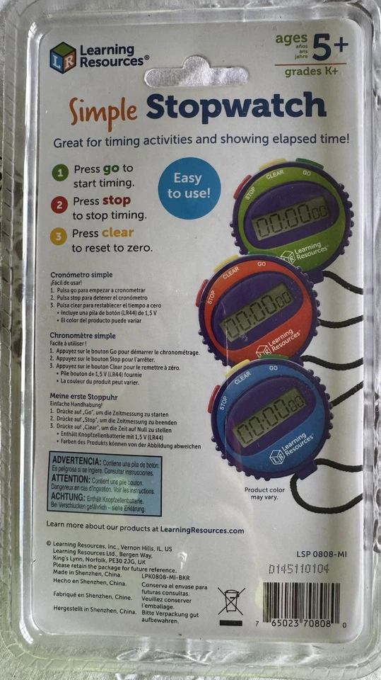 NEW ~ Learning Resources Simple 3 Button STOPWATCH Age 5+ ~ Purple/Blue - Image 2 of 2