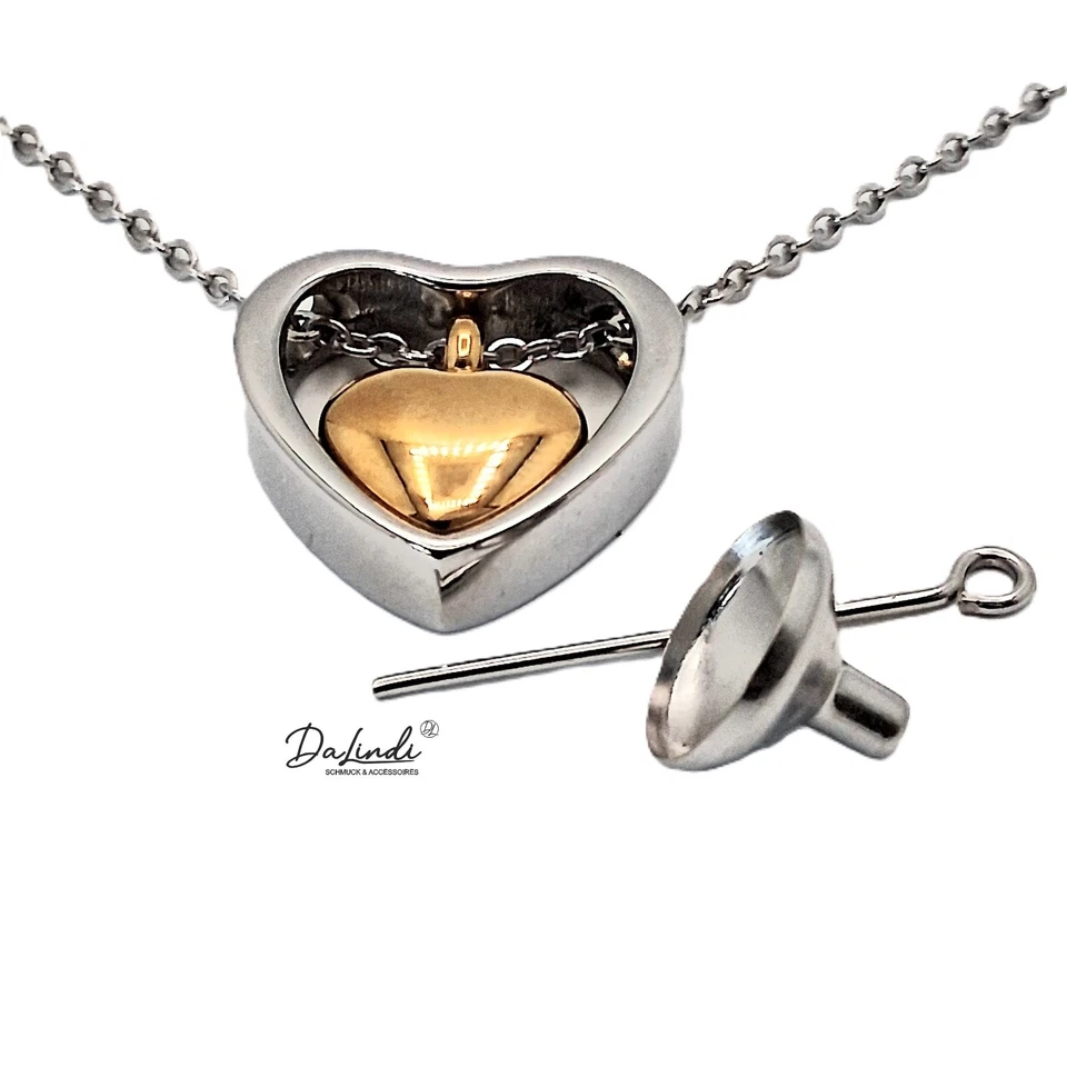 Memorial Kette, Asche Anhänger, Urne, Feuerbestattung Halskette "Herz in Herz" - Bild 3 von 4