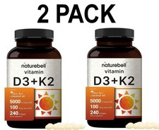 Vitamin D3 5000 IU, Vitamin K2 MK-7, 2 PACK, 100mcg, 240 Softgels 480 total 