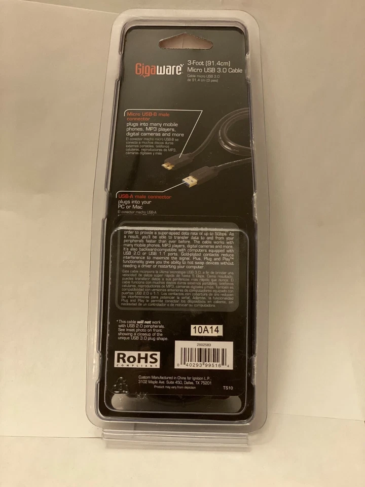 Cable Micro USB 3.0 Gigaware de 3 pies Foto 2 de 2