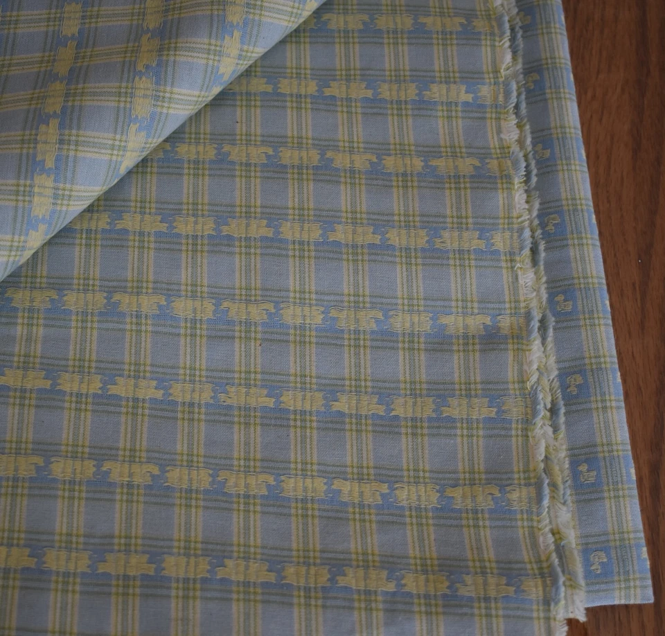 Vintage blue yellow plaid Duck Cotton Fabric baby Nursery  3 yards + x 60" - Image 3 of 3