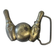 Bowling Ball Pins Split Vtg Brass Belt Buckle Lebowski Achiever Bowler 70s