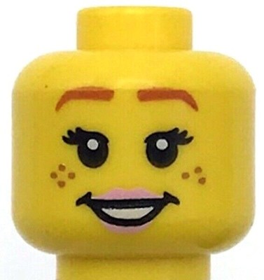 LEGO New Yellow Female Minifigure Head Crows Feet Beauty Mark Double Sided