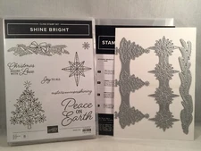 SHINE BRIGHT Stamp Set & STITCHED BRIGHTLY Dies Tree Star Garland Peace On Earth