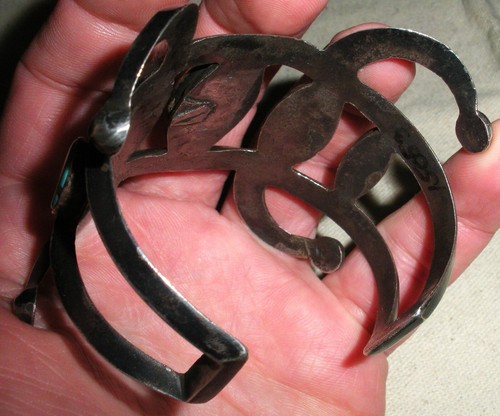 VINTAGE NAVAJO TURQUOISE TUFA CAST STERLING SILVER BRACELET GREAT DESIGN vafo - Picture 17 of 23