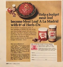 1974 Herb-Ox Bouillon Cubes PRINT AD Budget Meals Meat Loaf A La Madrid VTG 70s
