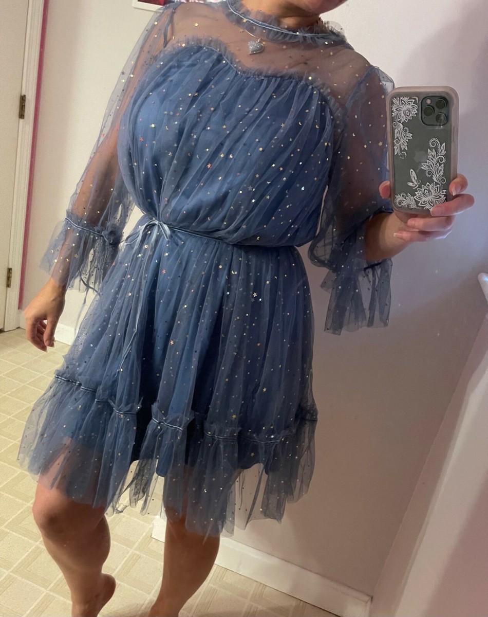 sachin and babi light blue dress Black Star Sheer Puff Sleeve Chiffon Maxi Dress