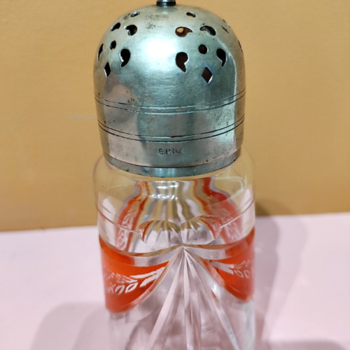 Antique Sugar Shaker Cut Glass With EPNS Silver Lid And Red Floral Detailing - Picture 3 of 12