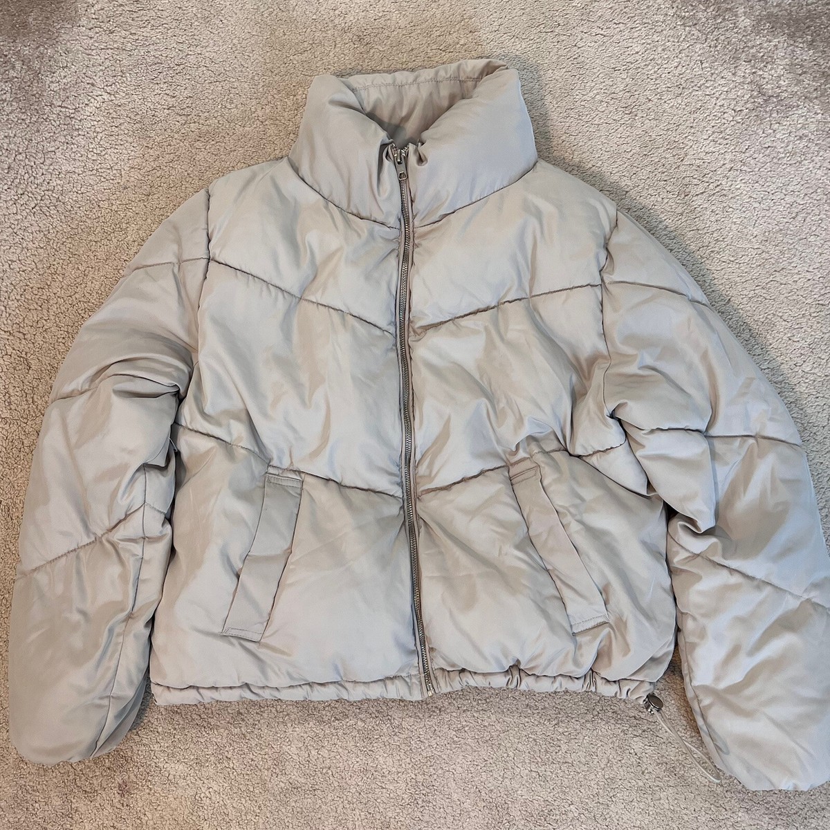 H&m Light Grey Padded Jacket H&M Drawstring-waist Puffer