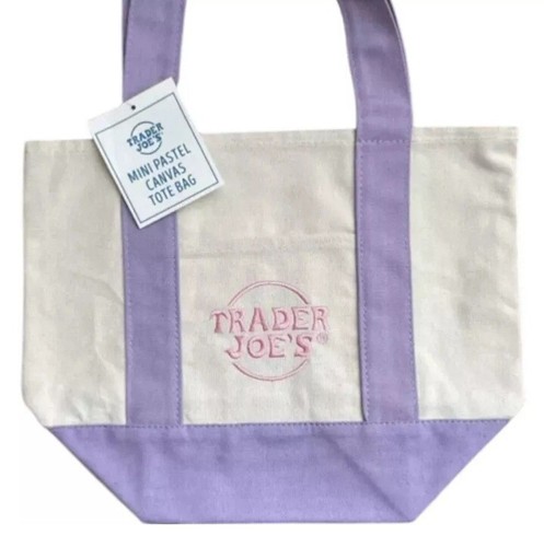 4 Trader Joe’s Mini Pastel Canvas Bag NEW SAME DAY SHIP Green Blue Pink Purple - Picture 3 of 5