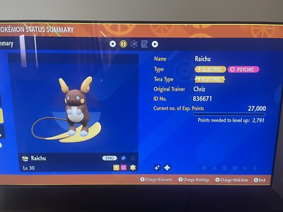 Shiny Alolan Raichu Pokemon Scarlet And Violet Perfect Iv