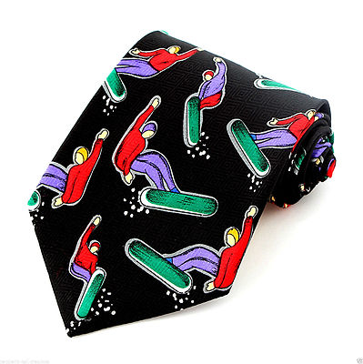Snowboarding Men's Neck Tie Snowboarder Snow Winter Sports Gift Black Necktie 