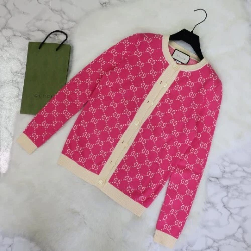 GUCCI GG pattern Cardigan Size S Pink X Ivory Authentic Women Used