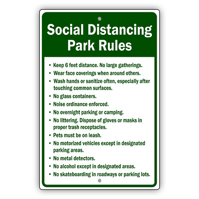 Social Distancing Park Rules Warning Notice Safety Novelty Aluminum Metal Sign 
