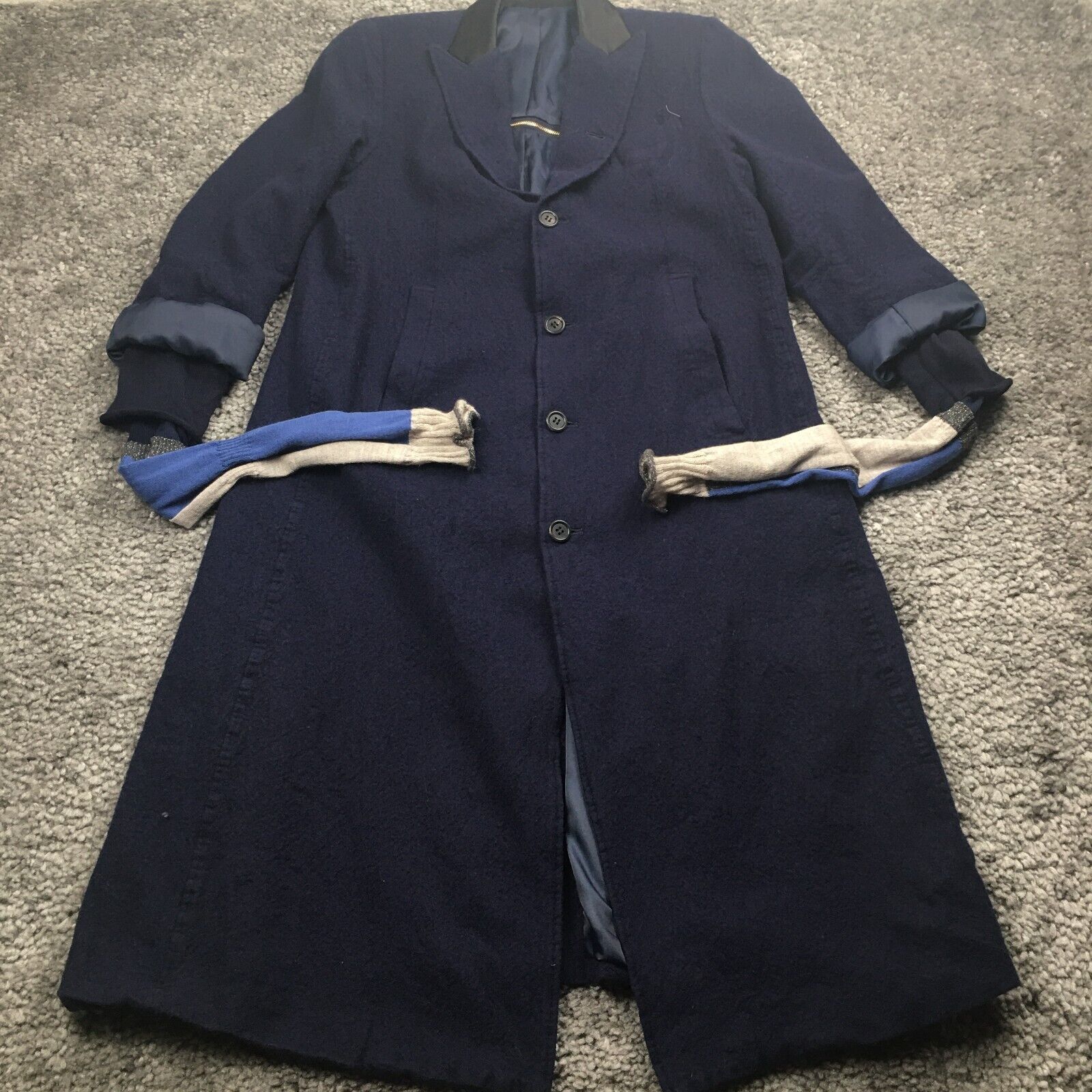 VTG Undercover Womens Wool Coat Sz 1 US L Blue Vented Zip Sweater Sleeves NWOT