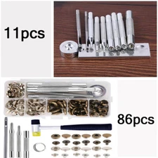 11/86Pcs  Leather Snap Fasteners Kit Press Stud Metal Button Snaps Tools DIY USA